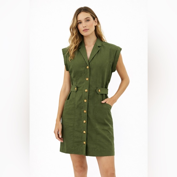 LOFT Dresses & Skirts - Loft Olive Green Utility Shirt Dress Button Front Safari Style with Pockets SZ-4